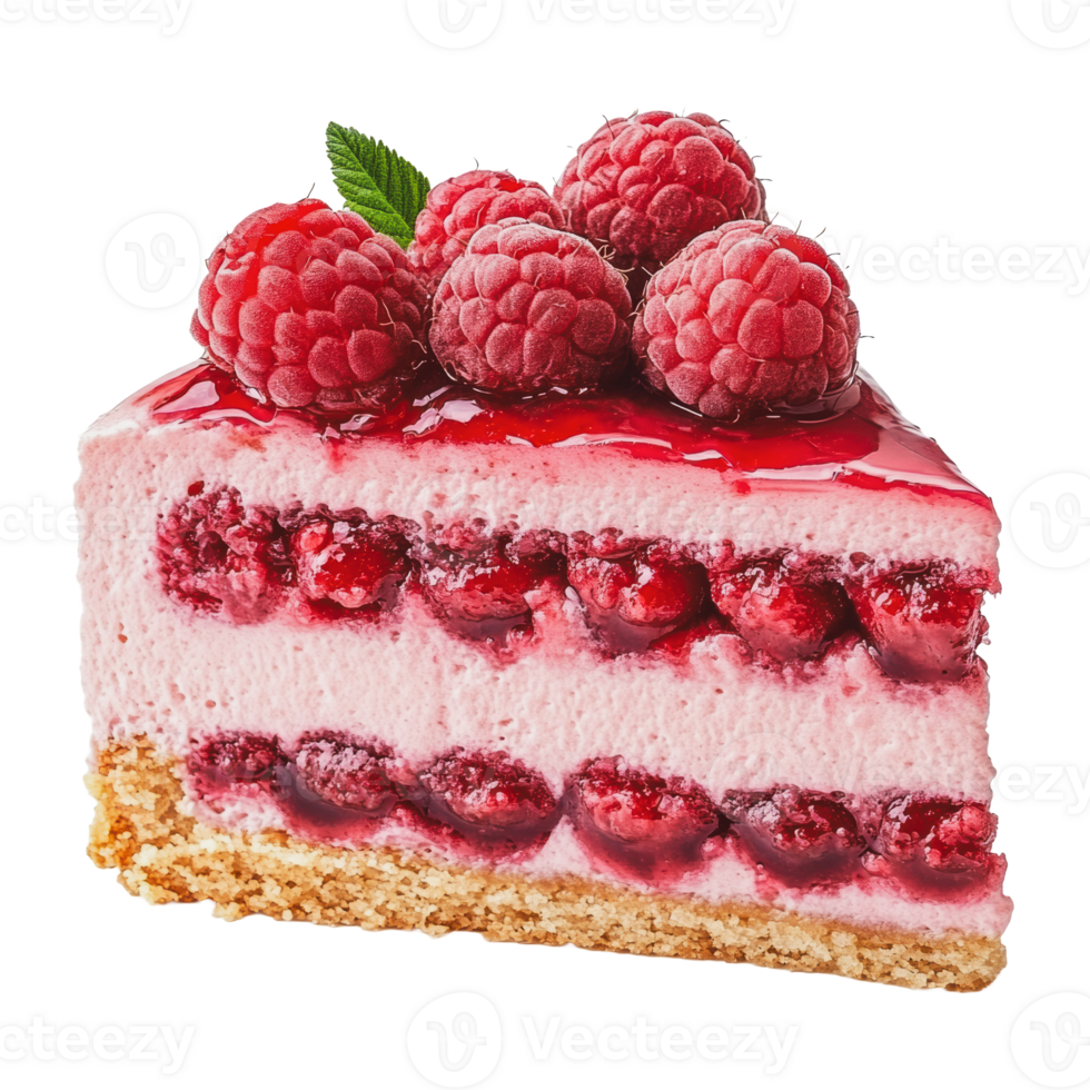 Delicious raspberry cream cake slice with berries png