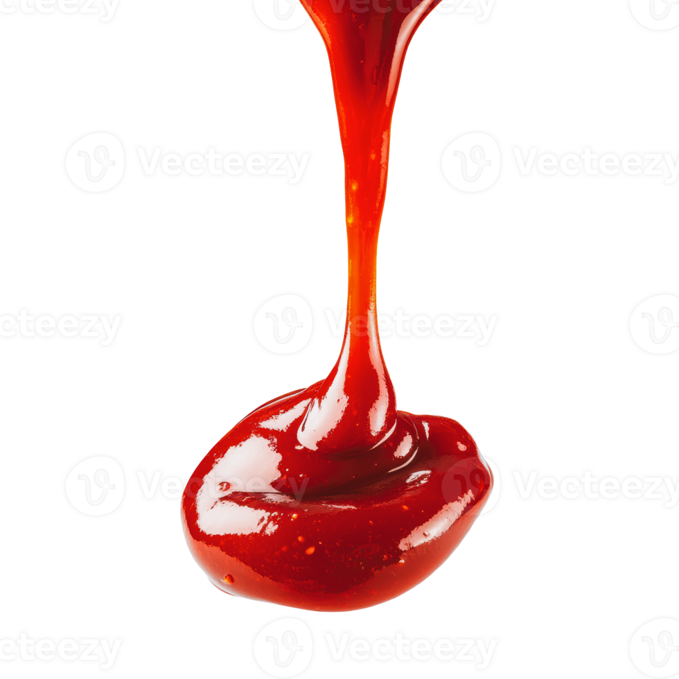 Ketchup pouring and dripping from a spoon png
