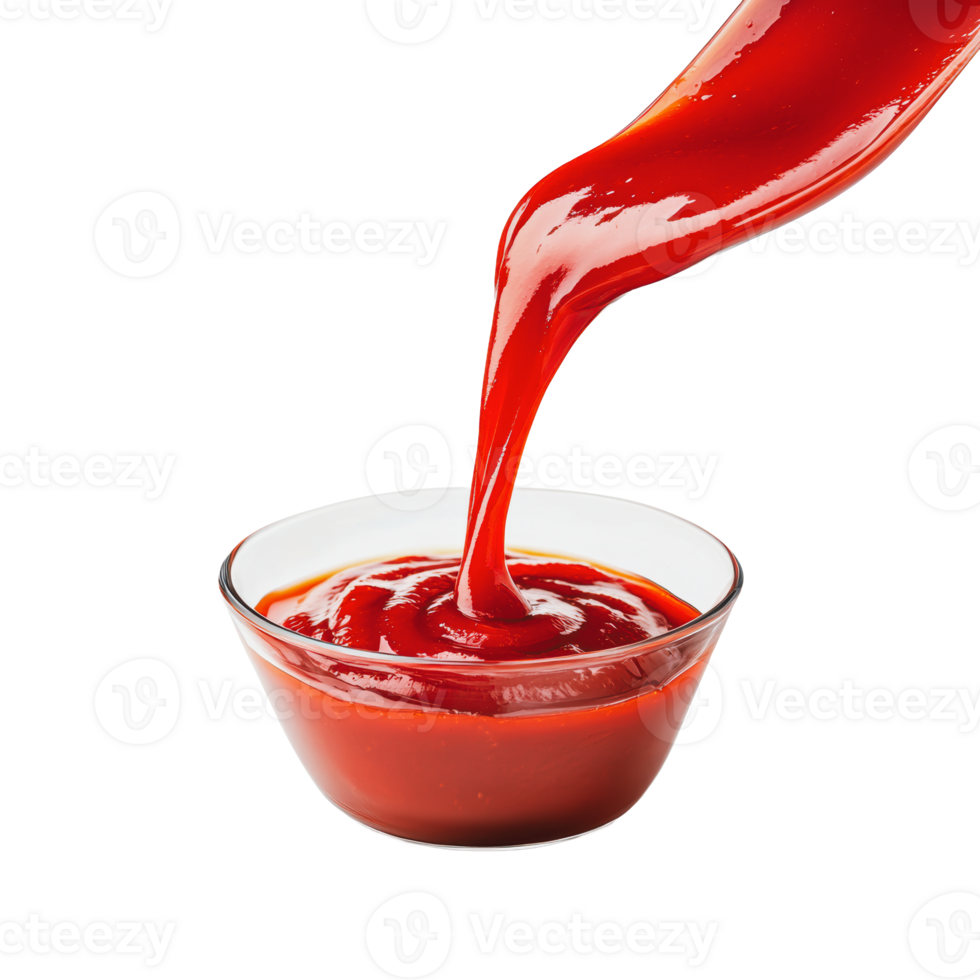 Pouring ketchup into a small bowl png