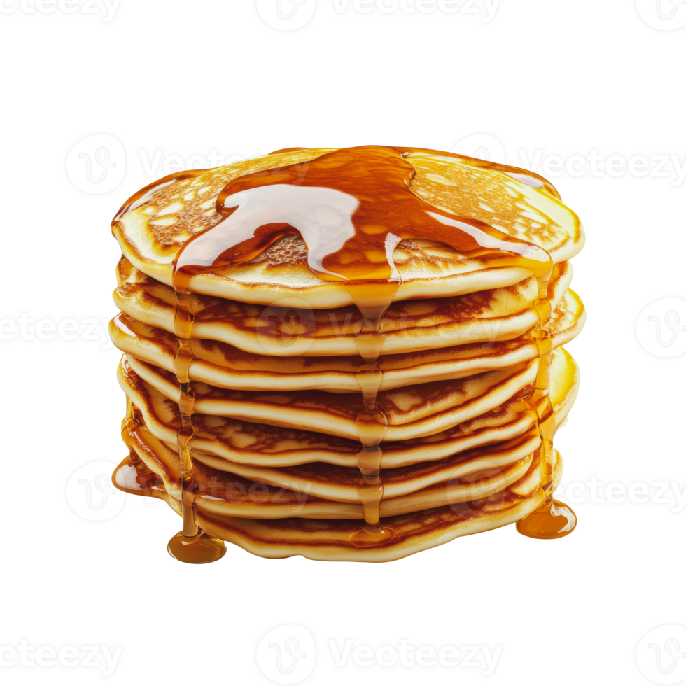 Stack of fluffy pancakes drizzled with syrup png