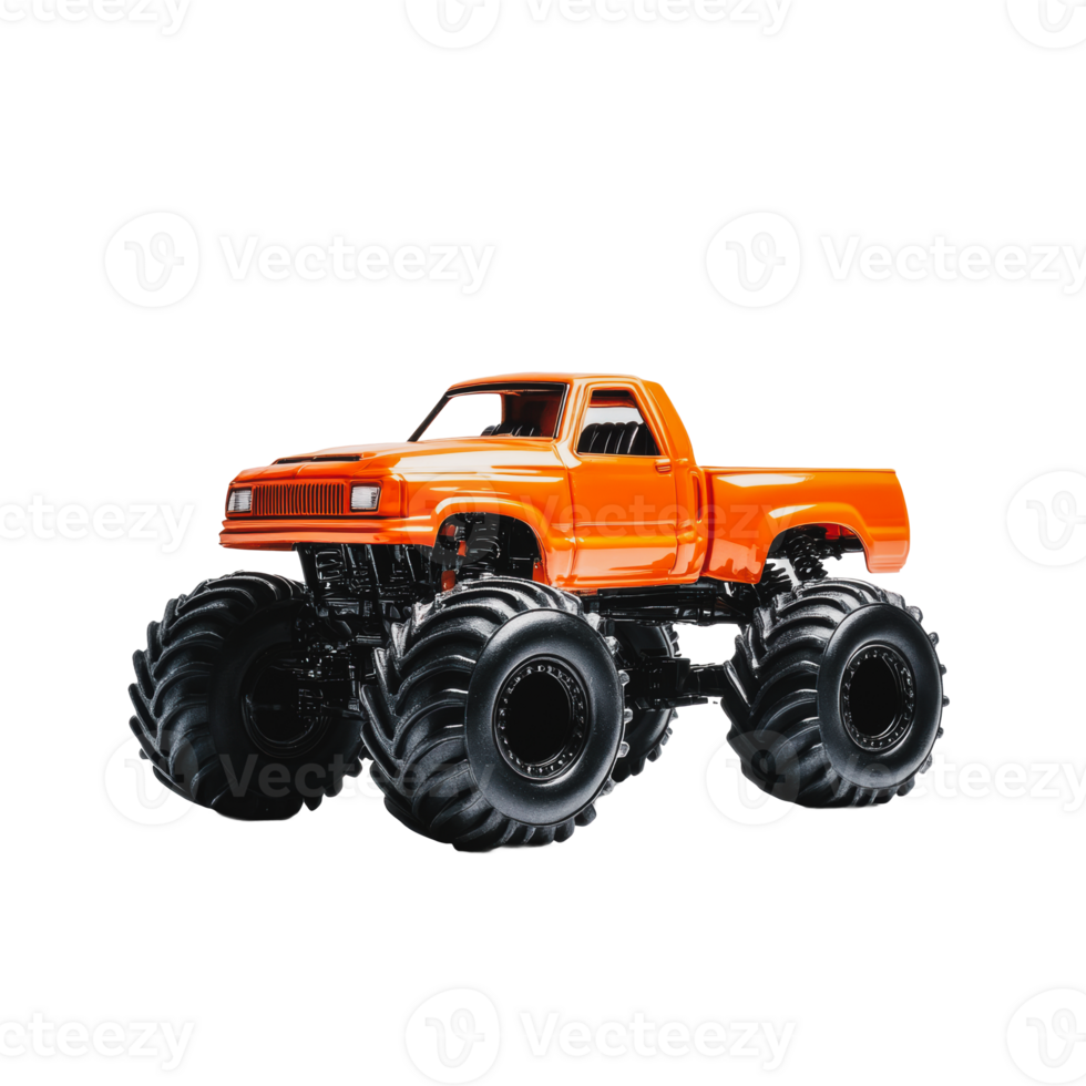 Orange monster truck on oversized tires png
