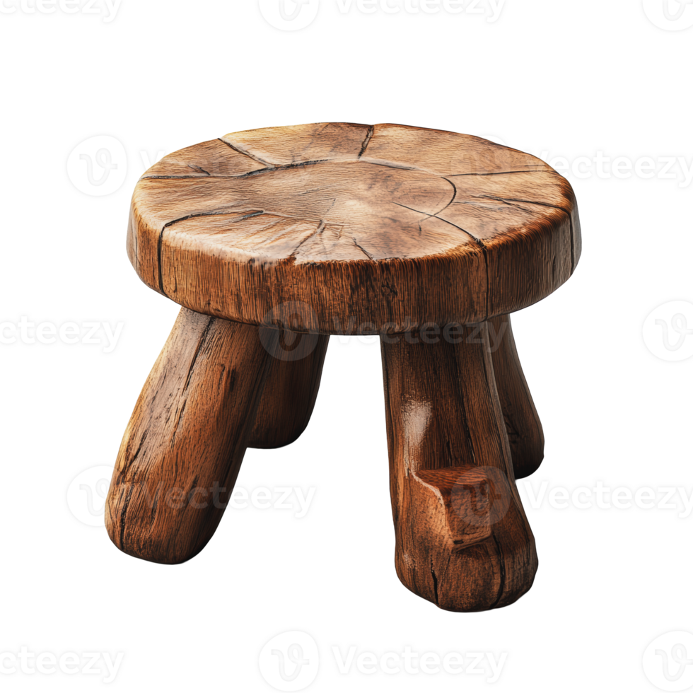 Rustic wooden stool with four sturdy legs png