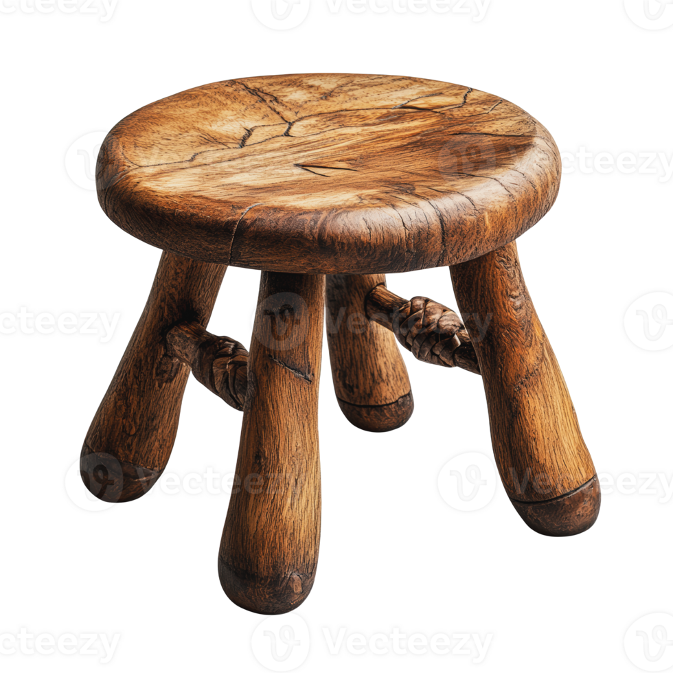 Rustic wooden stool in natural finish png