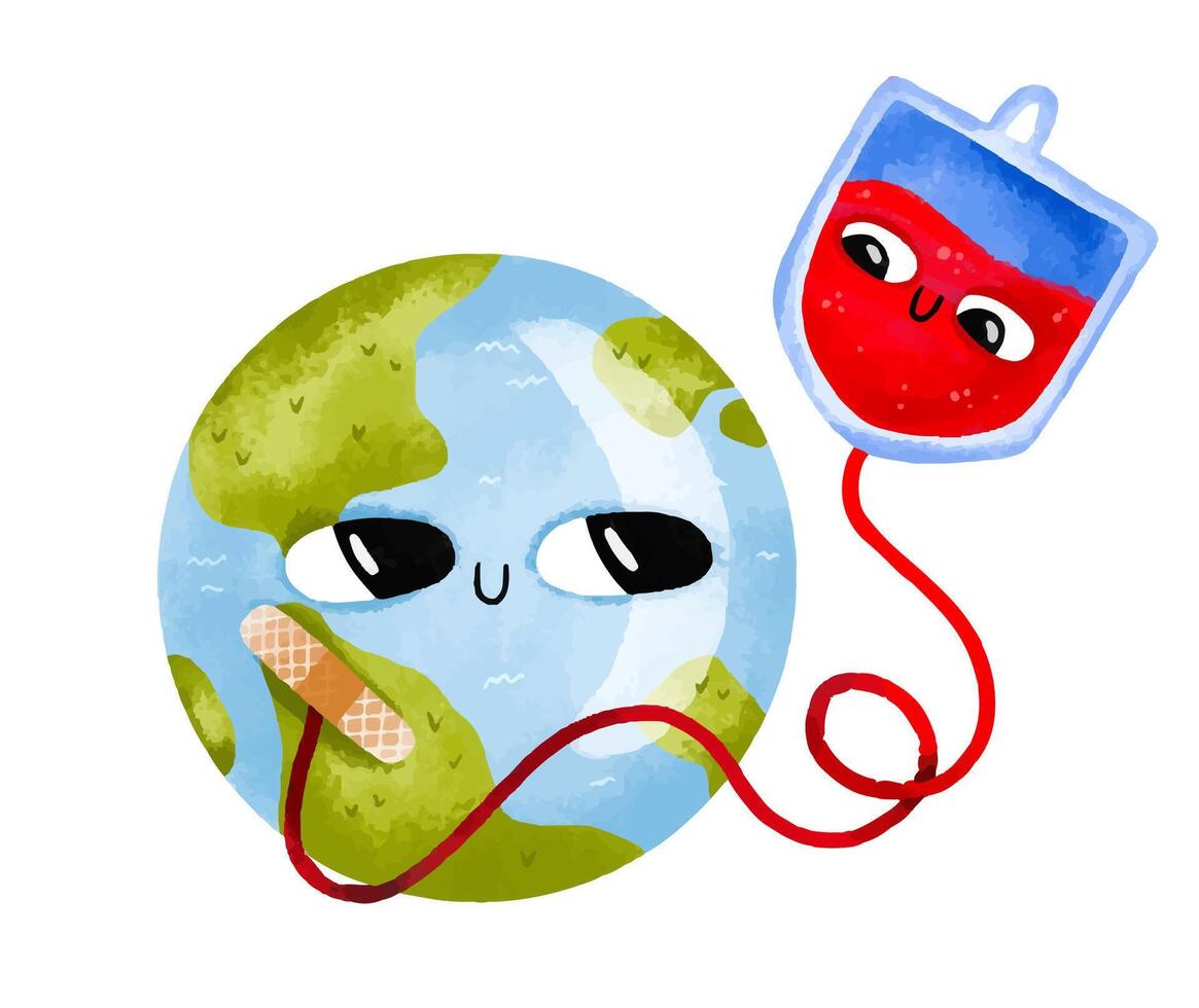 Set illustration Planet earth and transfusion of blood, plasma, vector