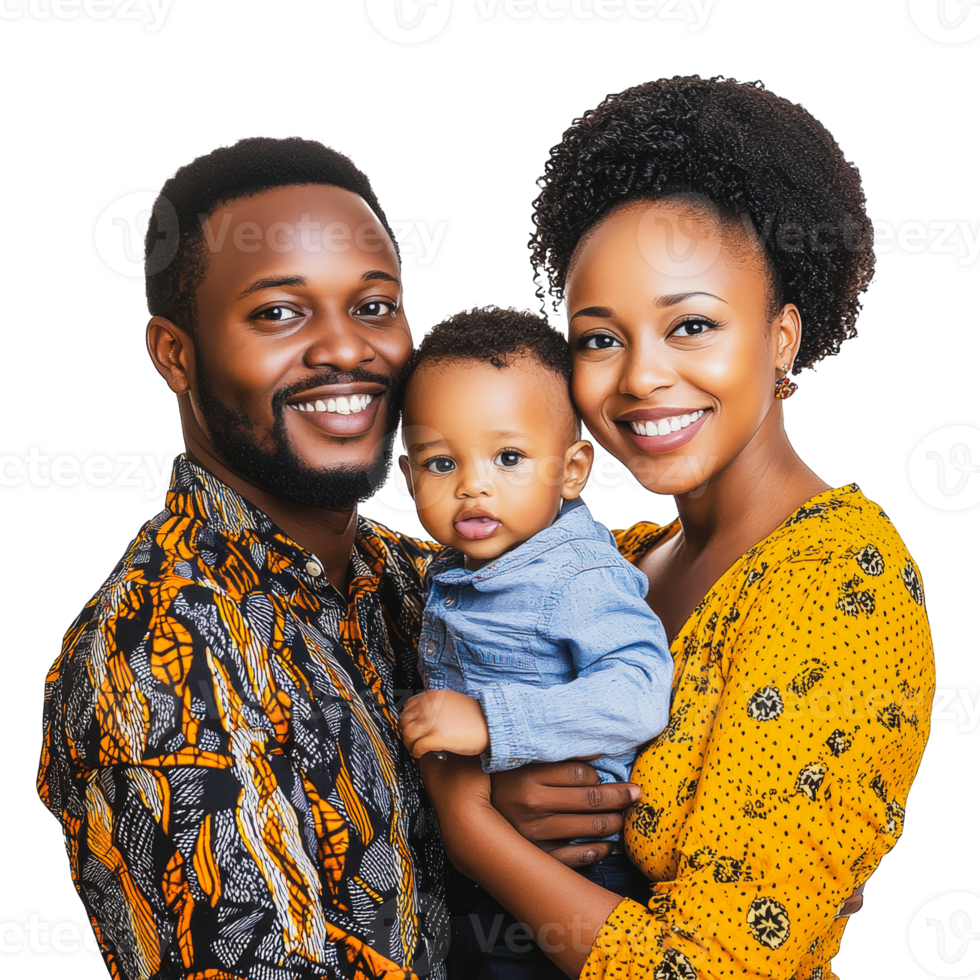 Happy family portrait with a child in studio png