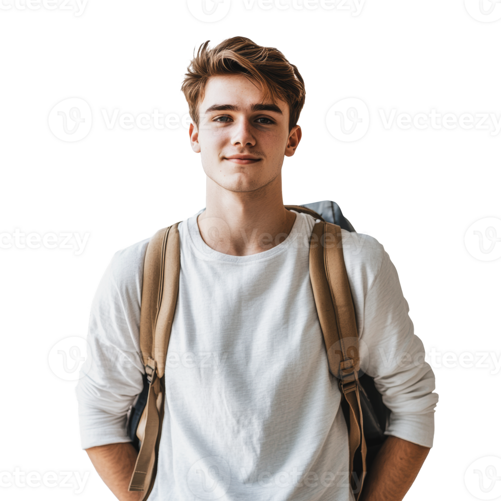 Young man with backpack in casual outfit png
