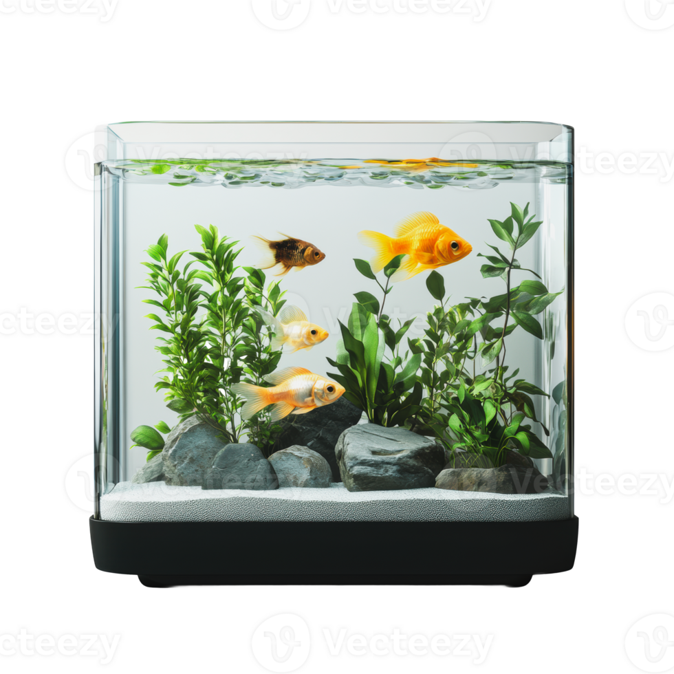 Goldfish swim in a planted aquarium setup png