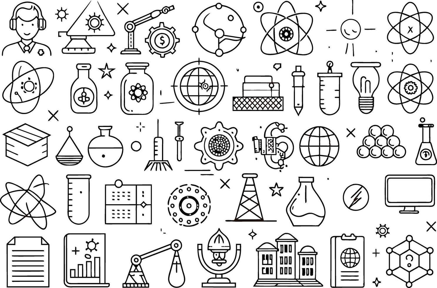 physics icon set. editable stroke outline icons set. vector