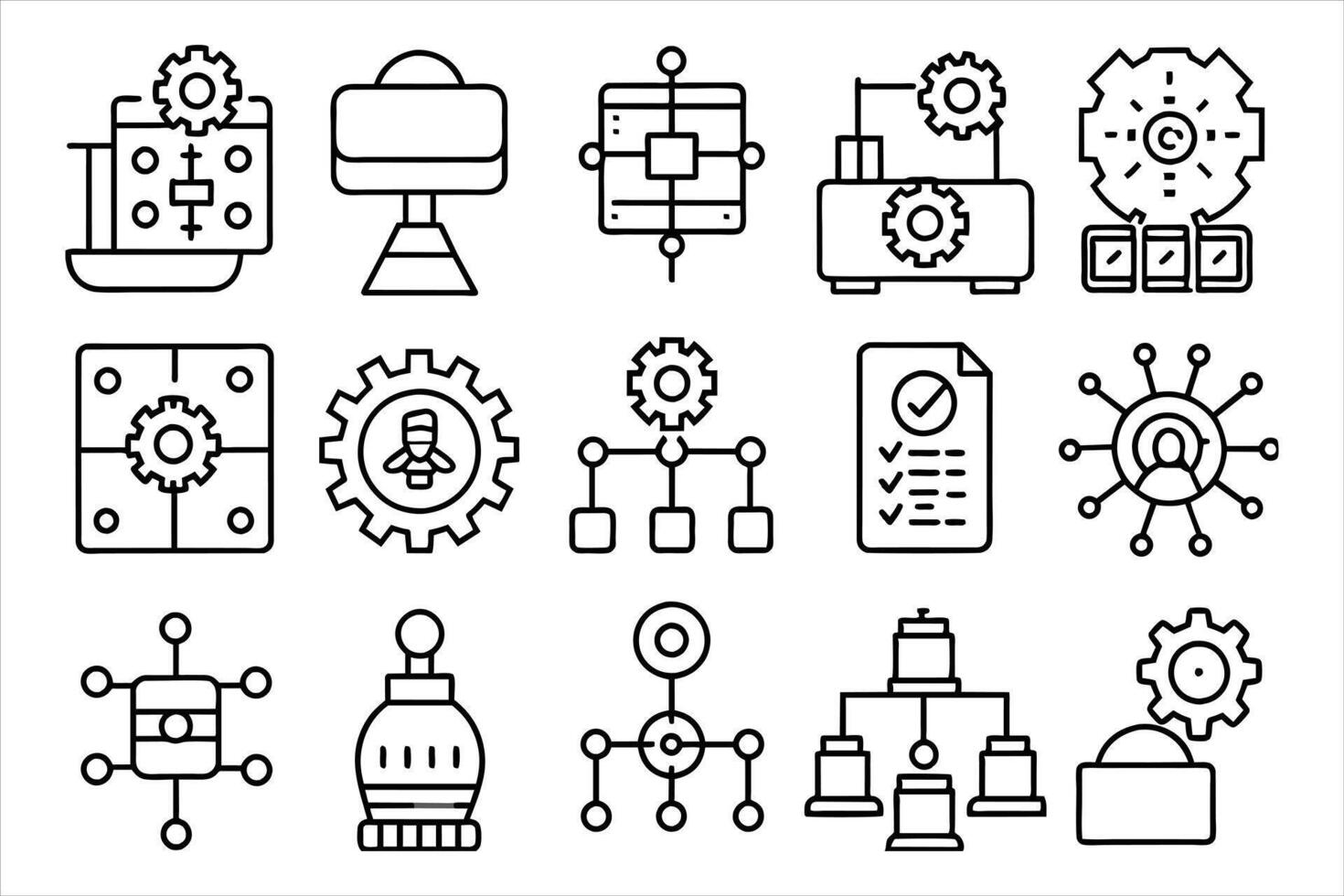 Process automation concepts icon set. editable stroke outline icons set. vector