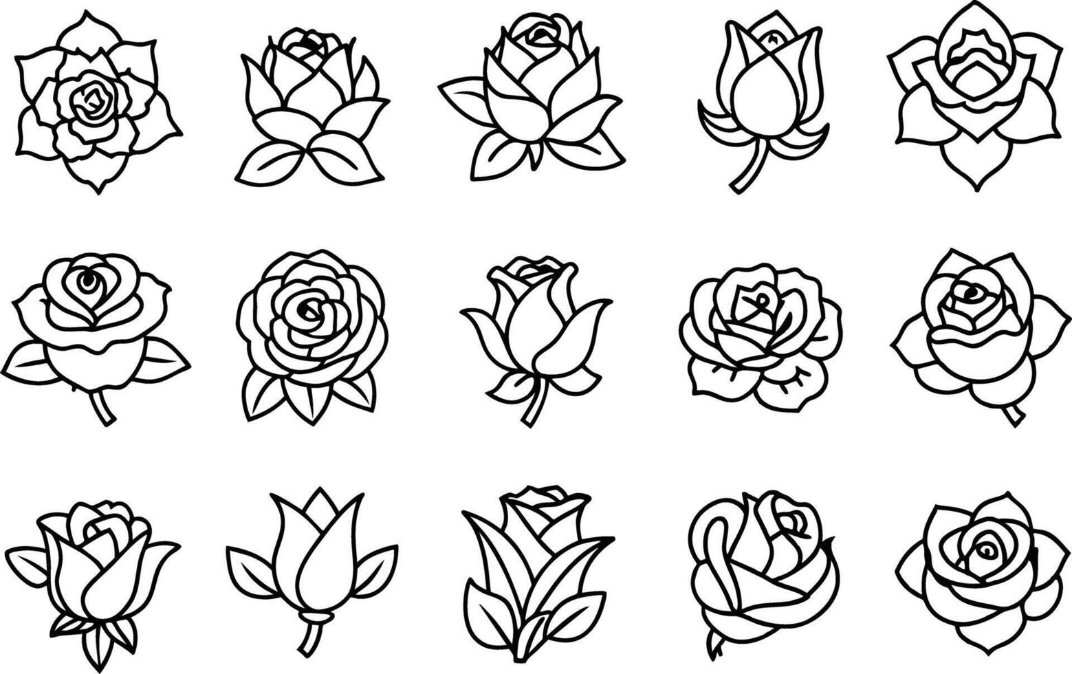 rose icon set. editable stroke outline icons set. vector