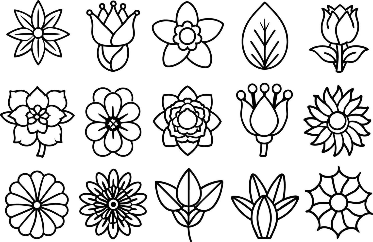 Flower line icon set. Simple outline signs for flowers. Editable Strokes. vector