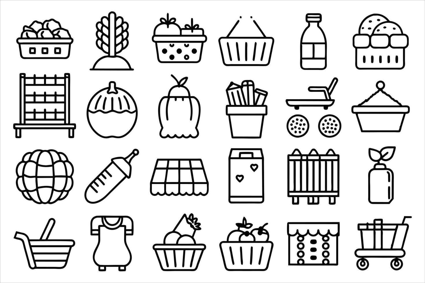 Supermarket departments and services icon set. editable stroke outline icons set. vector