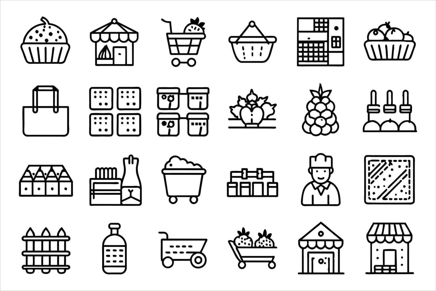 Supermarket departments and services icon set. editable stroke outline icons set. vector