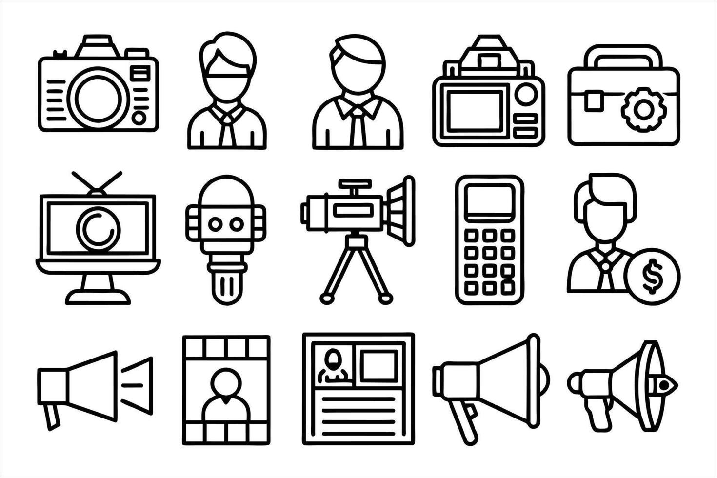 Mass Media and Journalism icon set. editable stroke outline icons set. vector