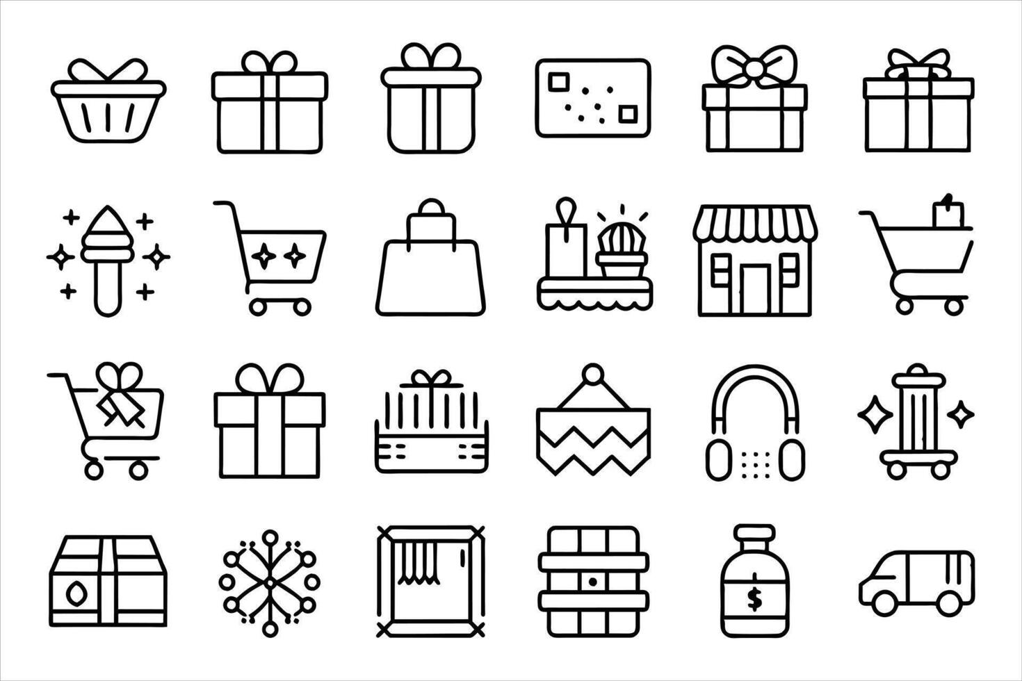 E-Commerce set of web icons in line style. Online shopping icons for web and mobile app. Business, mobile shop, digital marketing, bank card, gifts, sale, delivery. vector