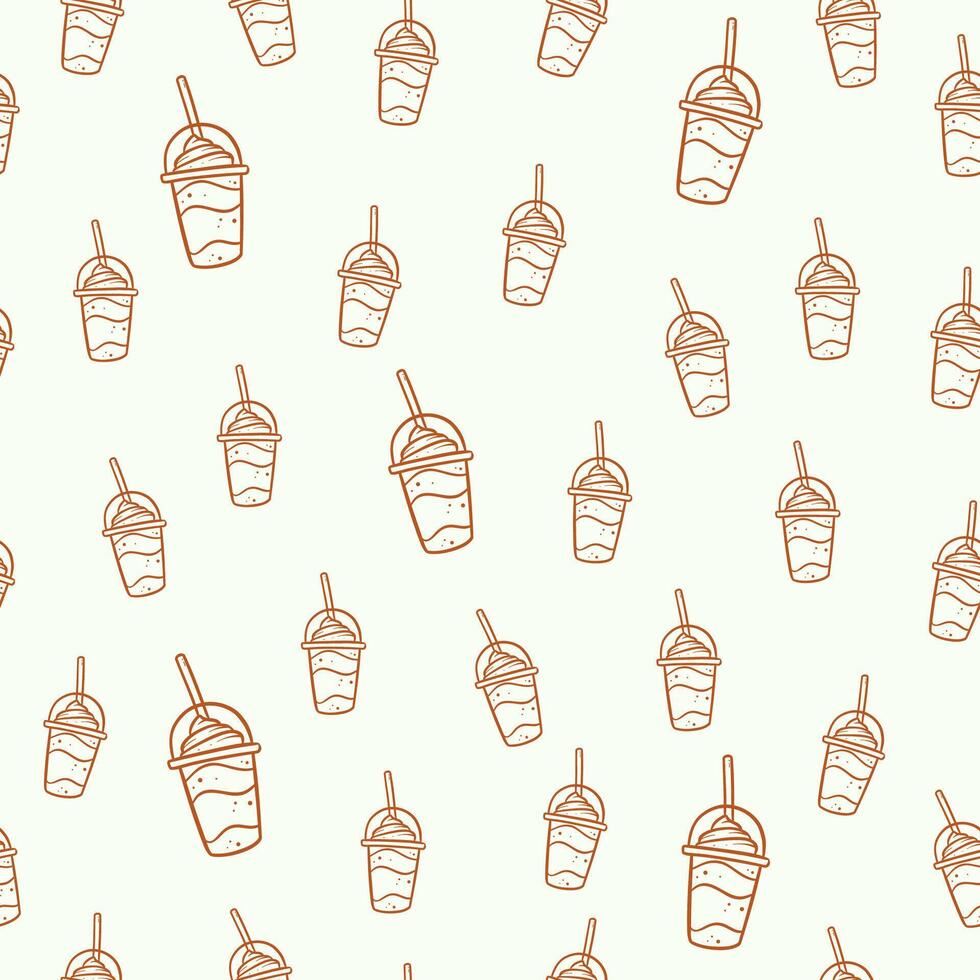 frappe coffee blended cafe beverage drink in cup line art outline for cafe seamless pattern background vector