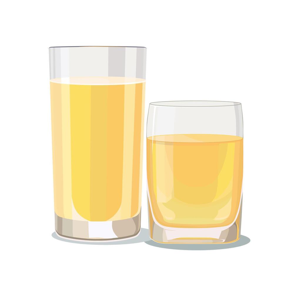Full glasses of light yellow juice isolated on white background. illustration in flat style with drink. Clipart for card, banner, flyer, poster design vector