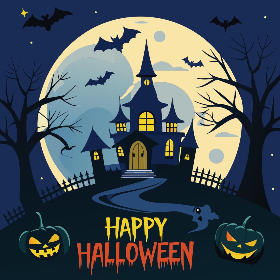 halloween background with pumpkin and bats vector