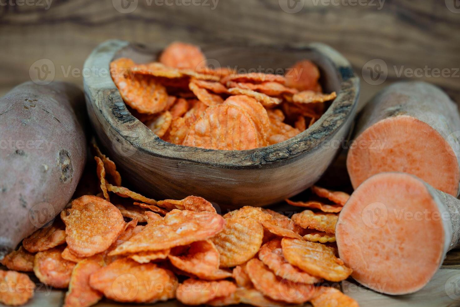 fried and salted chips of Yam the sweet potatoe Ipomoea batatas photo