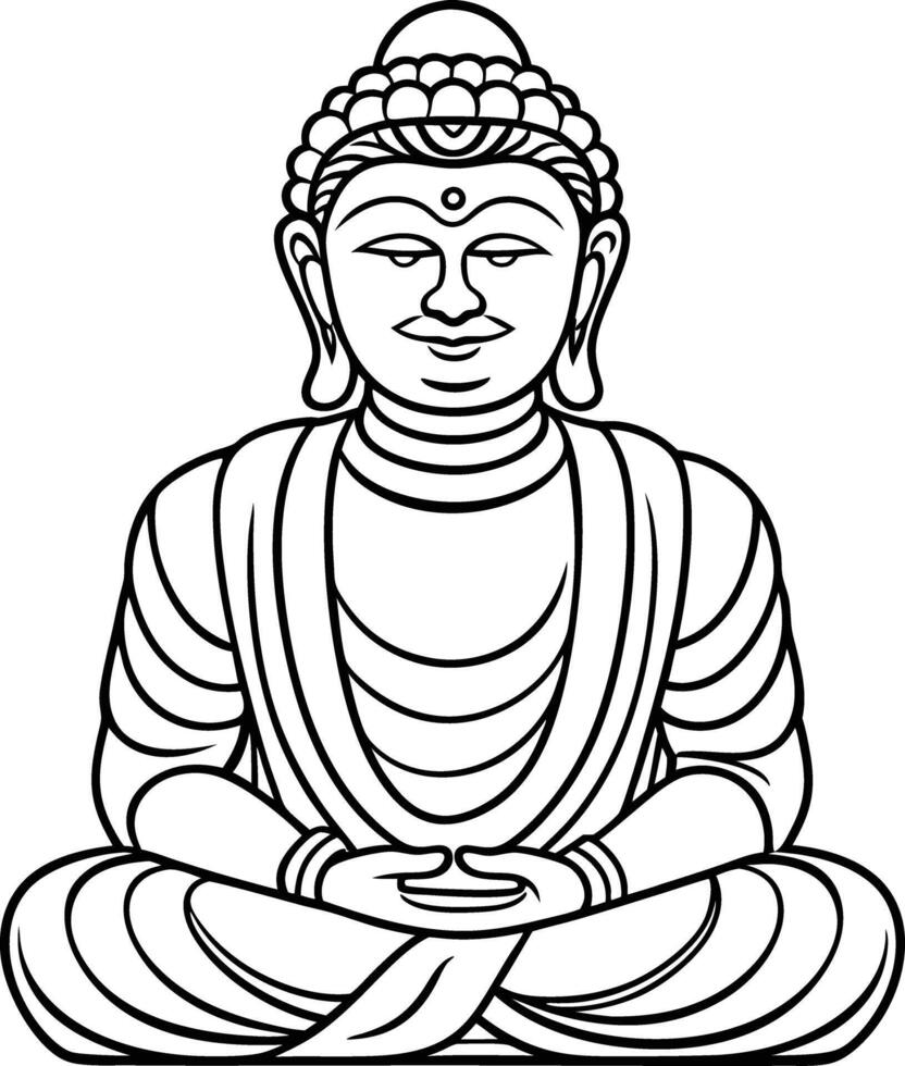 Sacred Buddha Statue Line Art vector