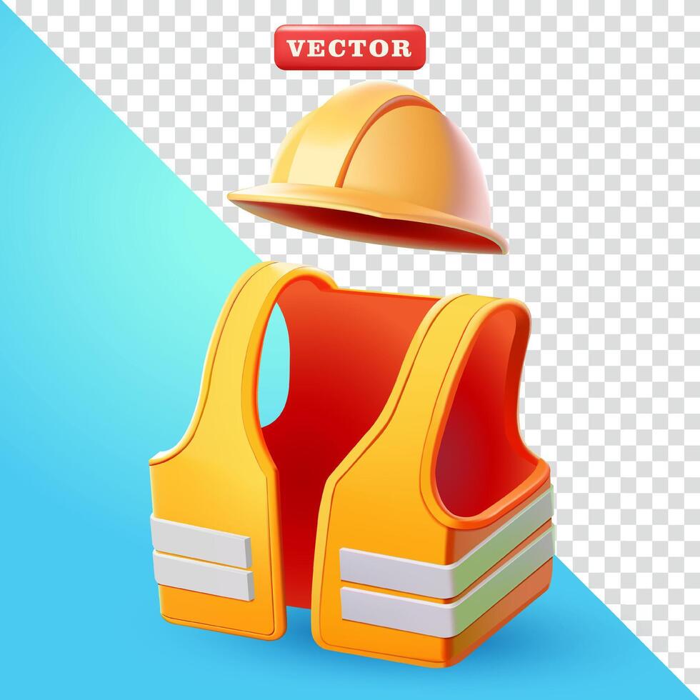 Worker vest and helmet, 3d. Suitable for construction, industrial and design elements vector