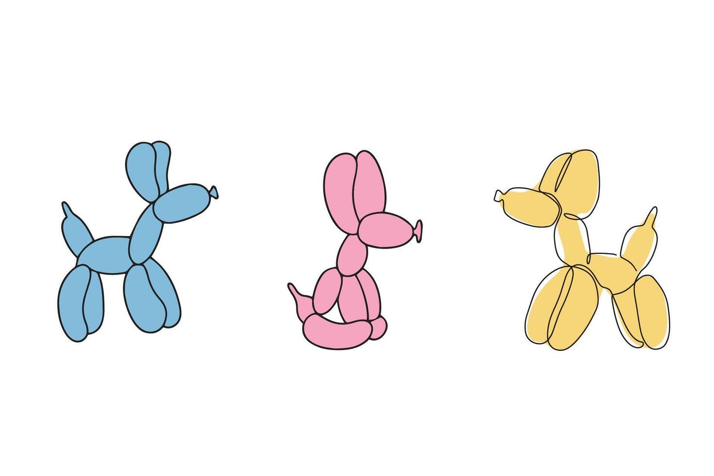 Inflatable dogs made of twisted balloons. Design element for greeting card, invitation, print, flyer, banner. . vector
