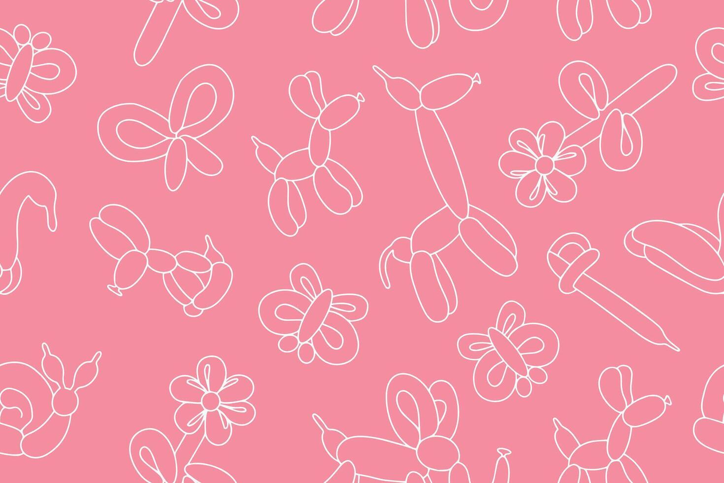 Seamless pattern of balloons. Colorful drawing of inflatable toys made of twisted balloons. Design element for packaging, greeting card, invitation card, print, flyer, banner. . vector