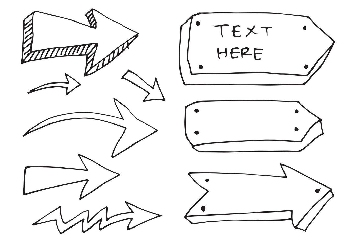 doodle design elements. hand drawn arrows isolated on white background. vector