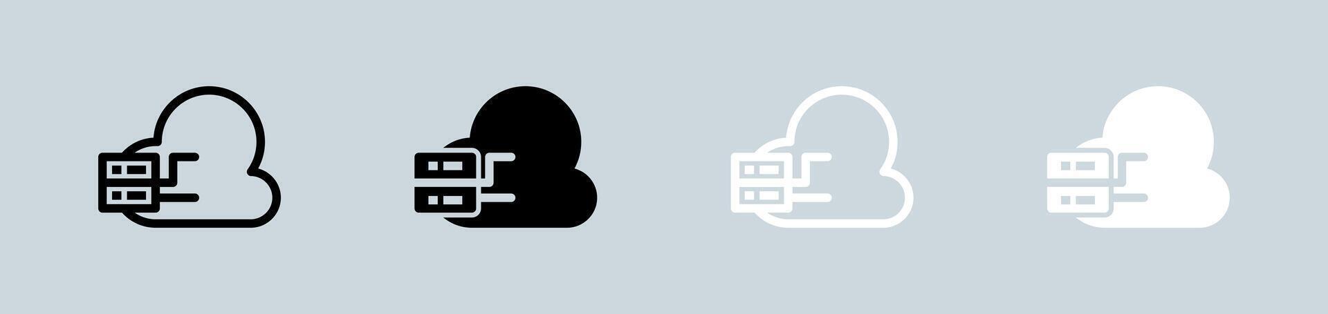 Cloud computing icon set in black and white. Server signs illustration. vector