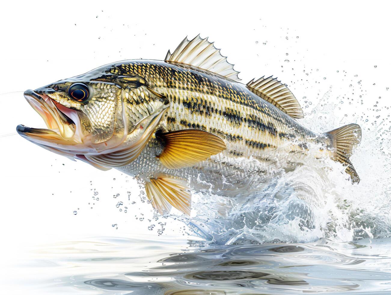 Fish jumping with splashing on white background. . photo
