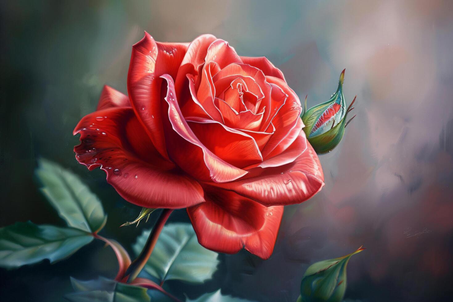 Close-up of red rose growing. . photo