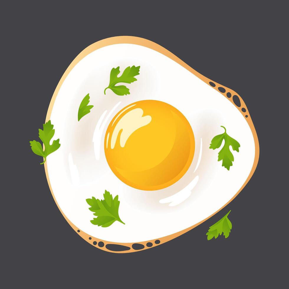 A Beautiful Fried Egg with Fresh Herbs on a Dark Background, Perfect for Any Meal Choice. Healthy eating, breakfast. food illustration in realistic style for cafe, menu, sticker, design vector