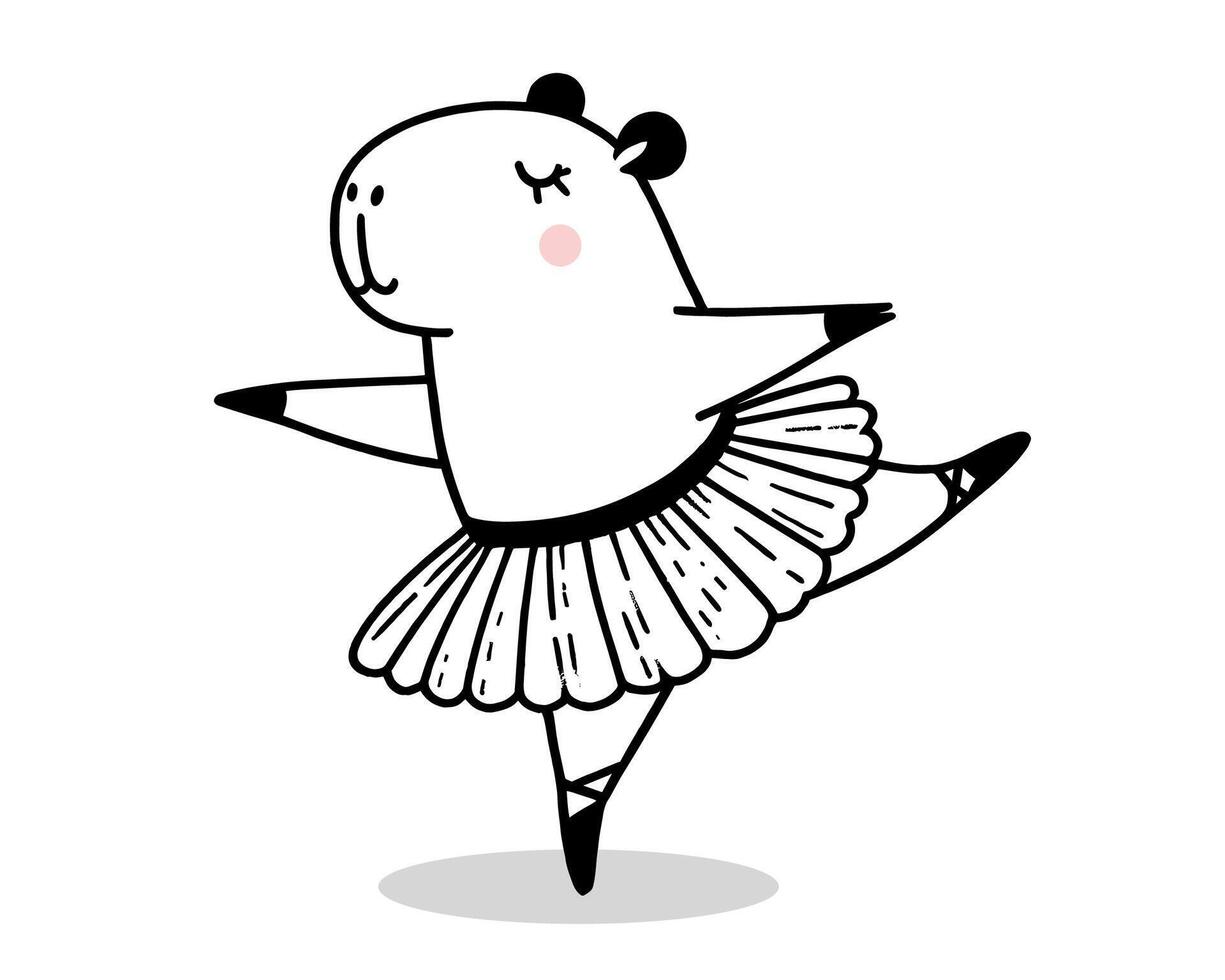 Cute whimsical capybara ballerina in dancing gracefully, doodle image vector