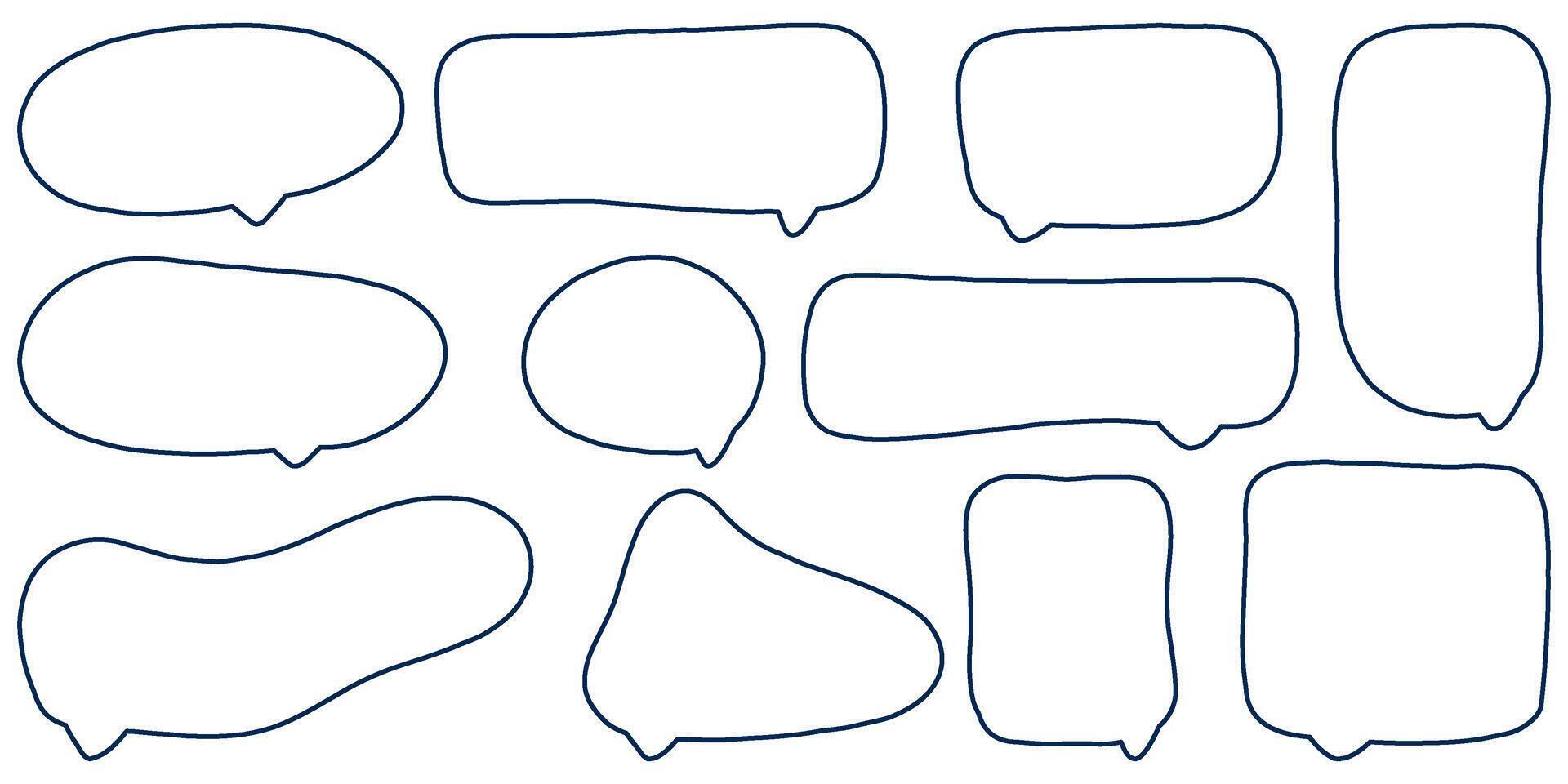 Collection of empty word bubbles outline on transparent background in doodle style. Comic tooltip for text. Retro empty comic bubble. illustration vector