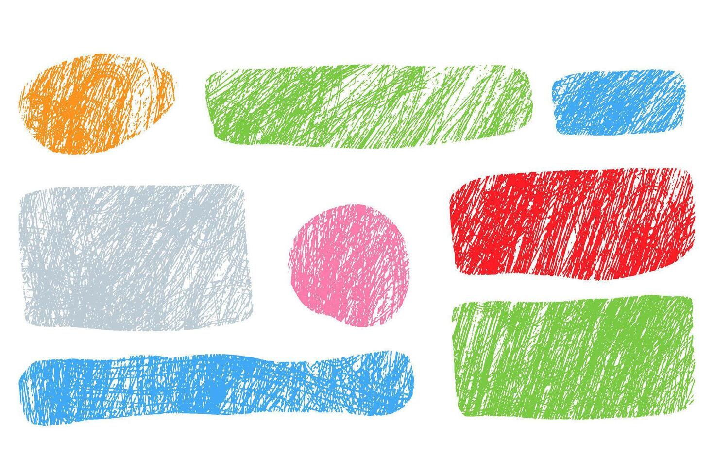 Wax chalk texture doodles in simple shapes. Set elements imitating a children's drawing. Doodle abstract figures. illustration. vector
