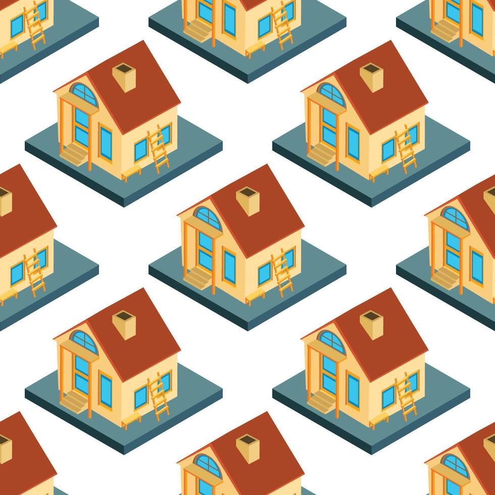 City isometric seamless pattern of the house, repetitive background. vector