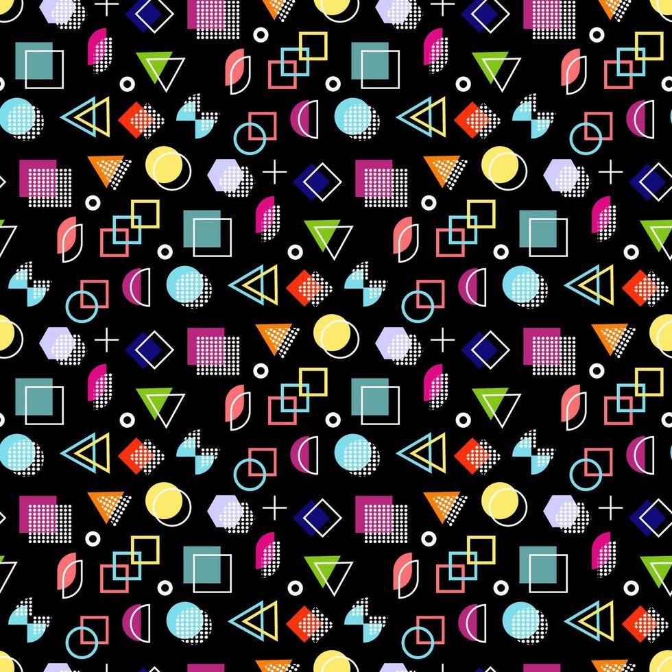 Memphis style with geometric pattern, illustration with geometric figures. Trendy seamless pattern. vector