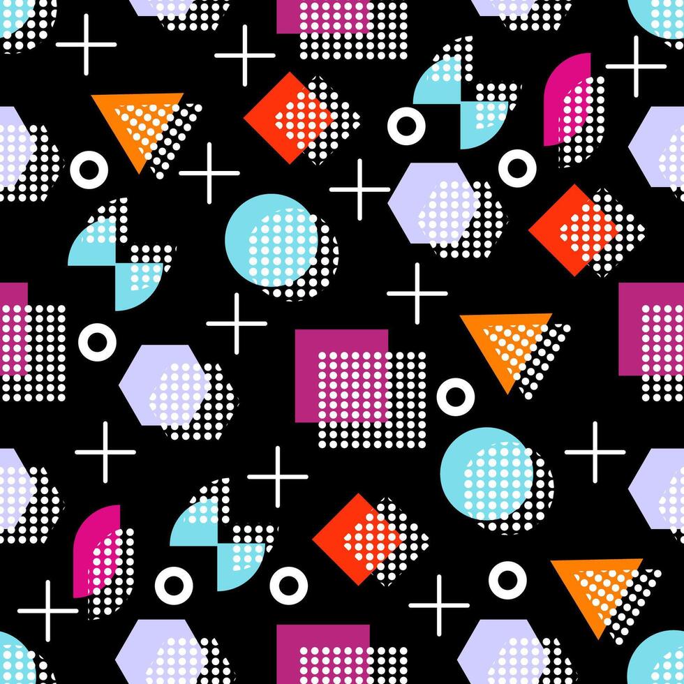 Memphis style with geometric pattern, illustration with geometric figures. Trendy seamless pattern. vector