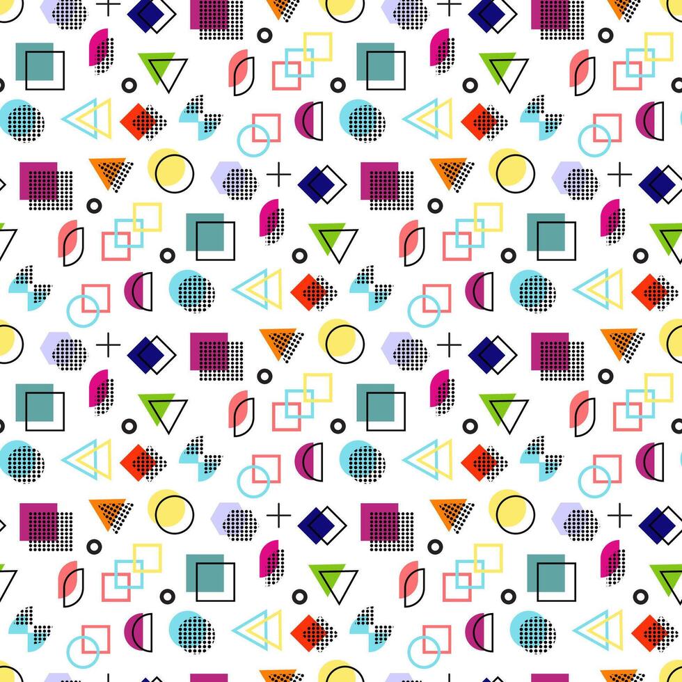 Memphis style with geometric pattern, illustration with geometric figures. Trendy seamless pattern. vector