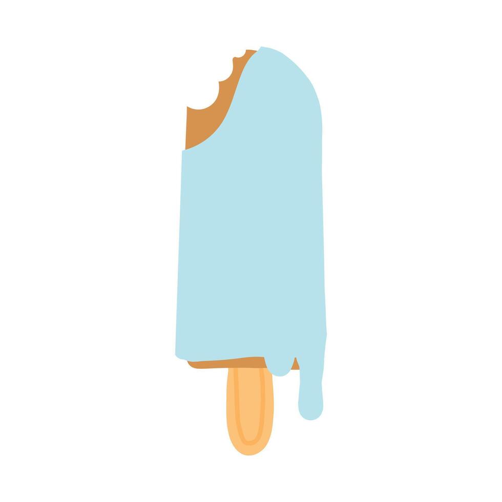 Illustration of a blue ice cream pop on a stick with a bite taken out, melting down the side. Perfect for summer, frozen desserts, and sweet treats. Refreshing and delicious ice cream vector