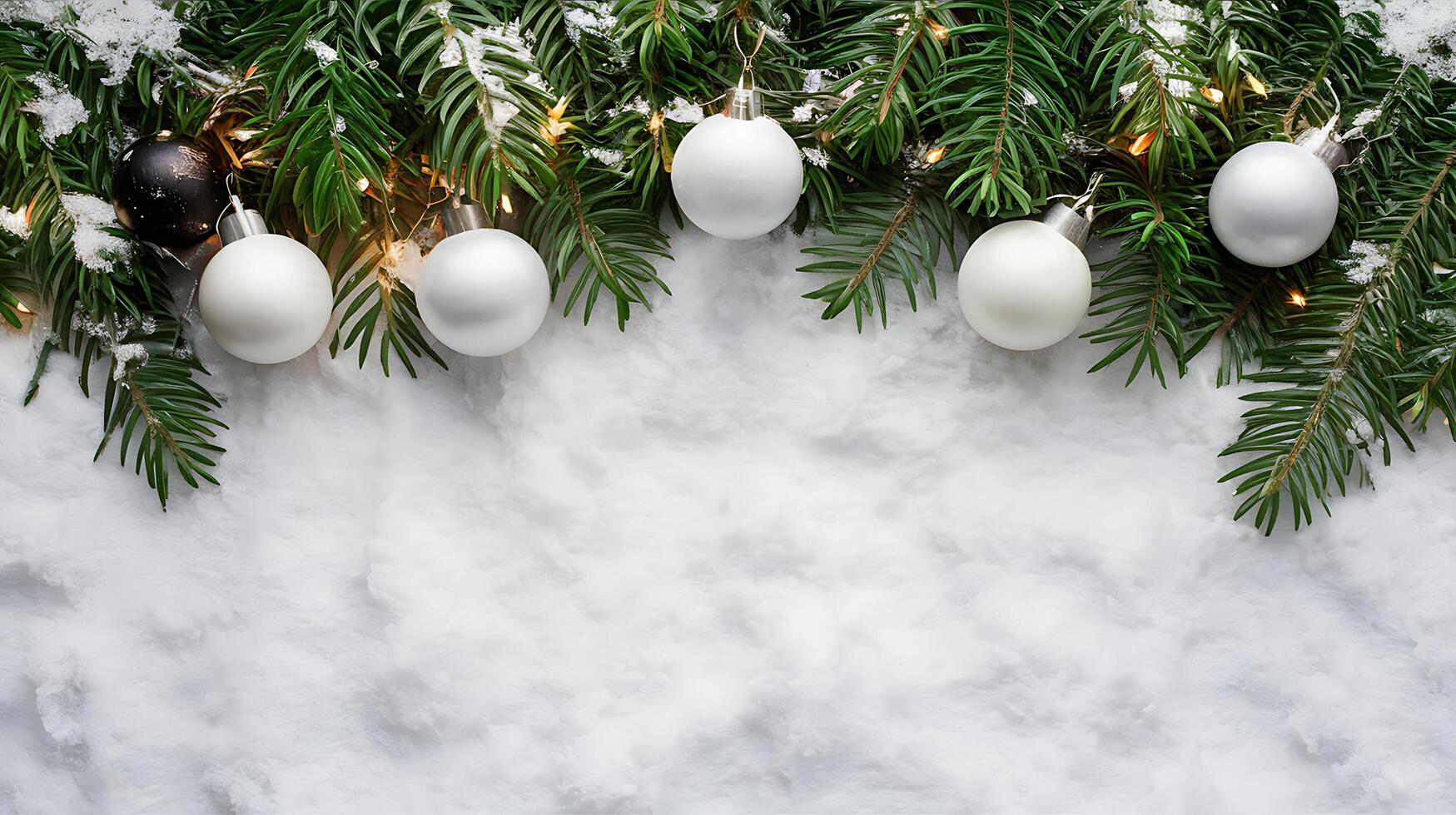 christmas greeting card blank template decorated with white balls and x-mas tree photo