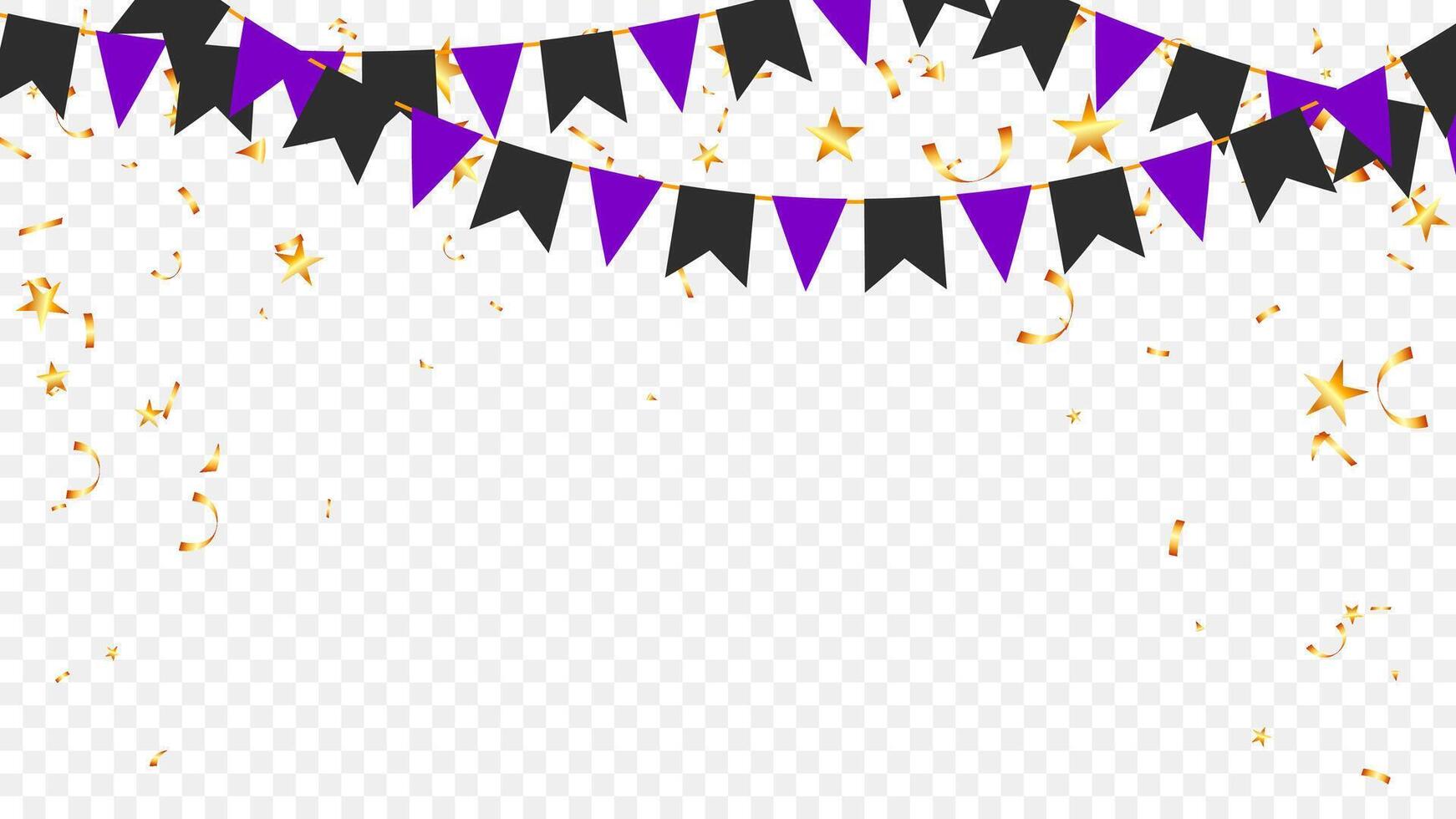 flag bunting garland and confetti happy Halloween party. Invitation greeting card design vector