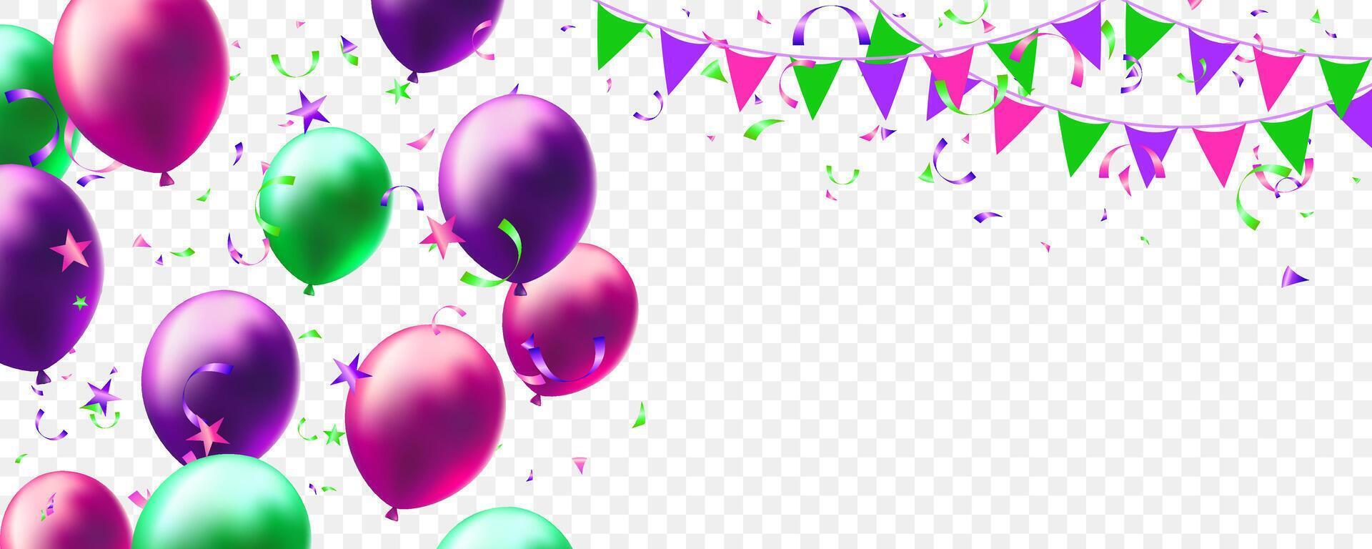 Birthday party flag garland and confetti. festive a lively atmosphere filled with joy and celebration, template for greeting card vector