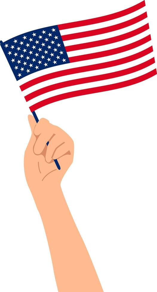 Hand holding the national flag of the USA vector