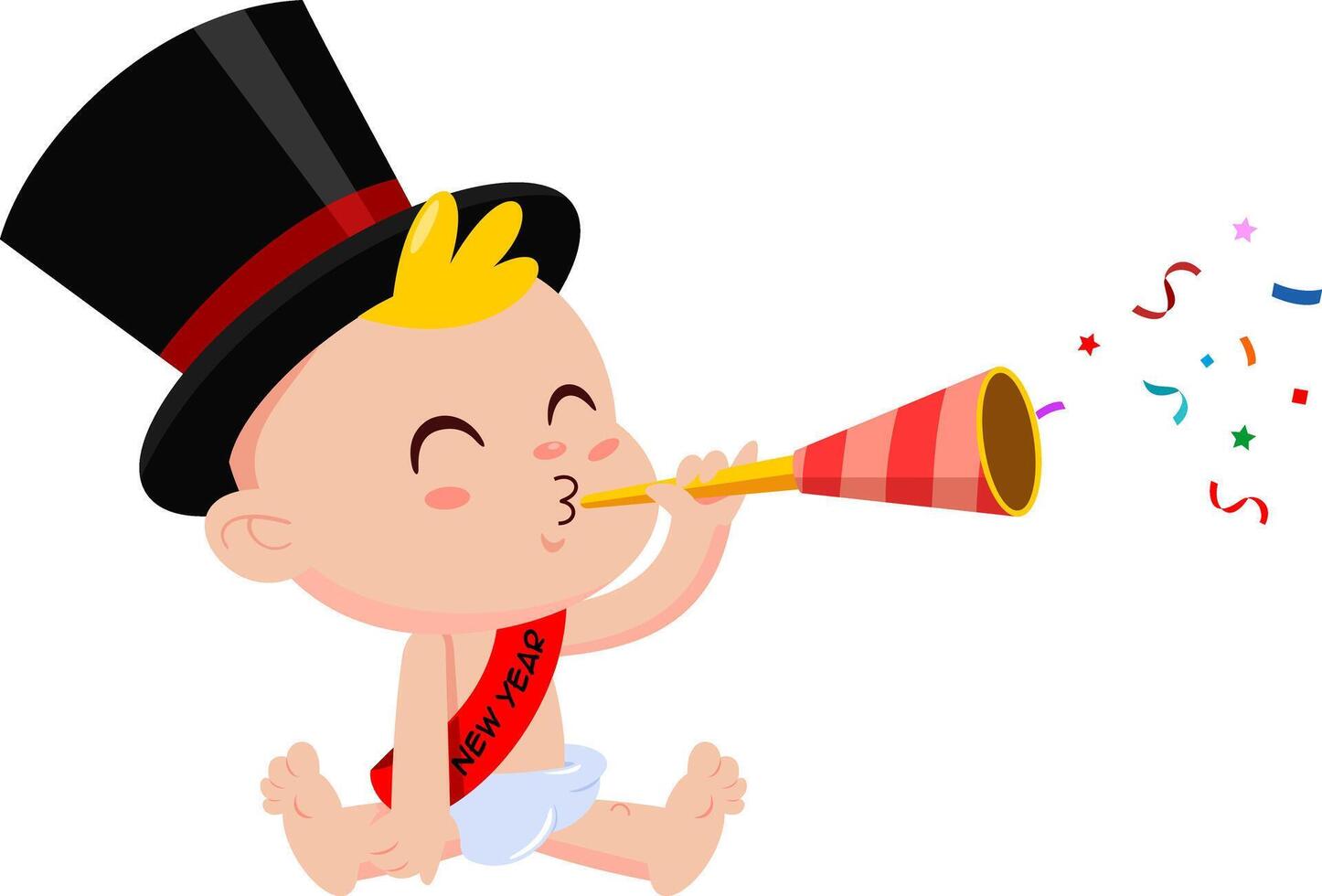Cute New Year Baby Cartoon Character Blow In Foil Party Horn vector