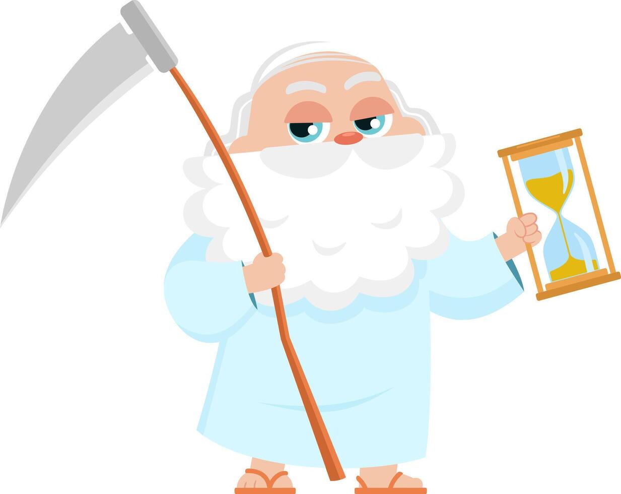 Father Time Man Cartoon Character Holding An Hourglass And Scythe vector