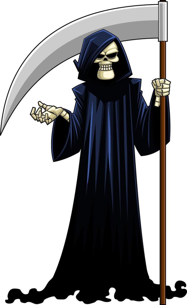 Grim Reaper Skeleton Cartoon Character With A Scythe vector