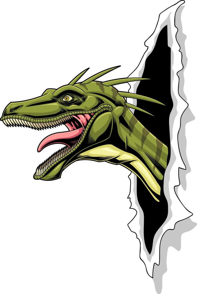 Raptor Dinosaur Ripping Out Paper Background Graphic Design vector