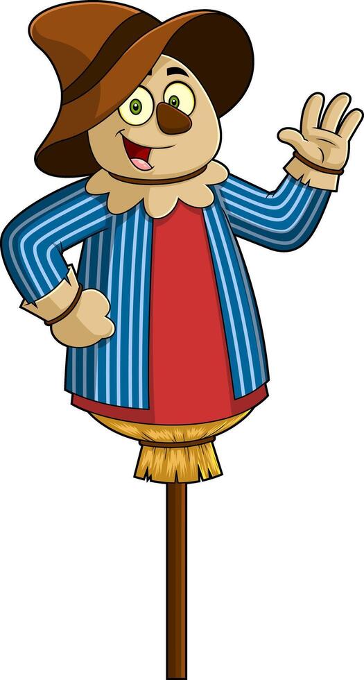 Smiling Scarecrow Cartoon Character Waving For Greeting vector