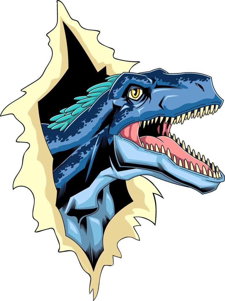 Utahraptor Dinosaur Breaks The Paper Graphic Design vector